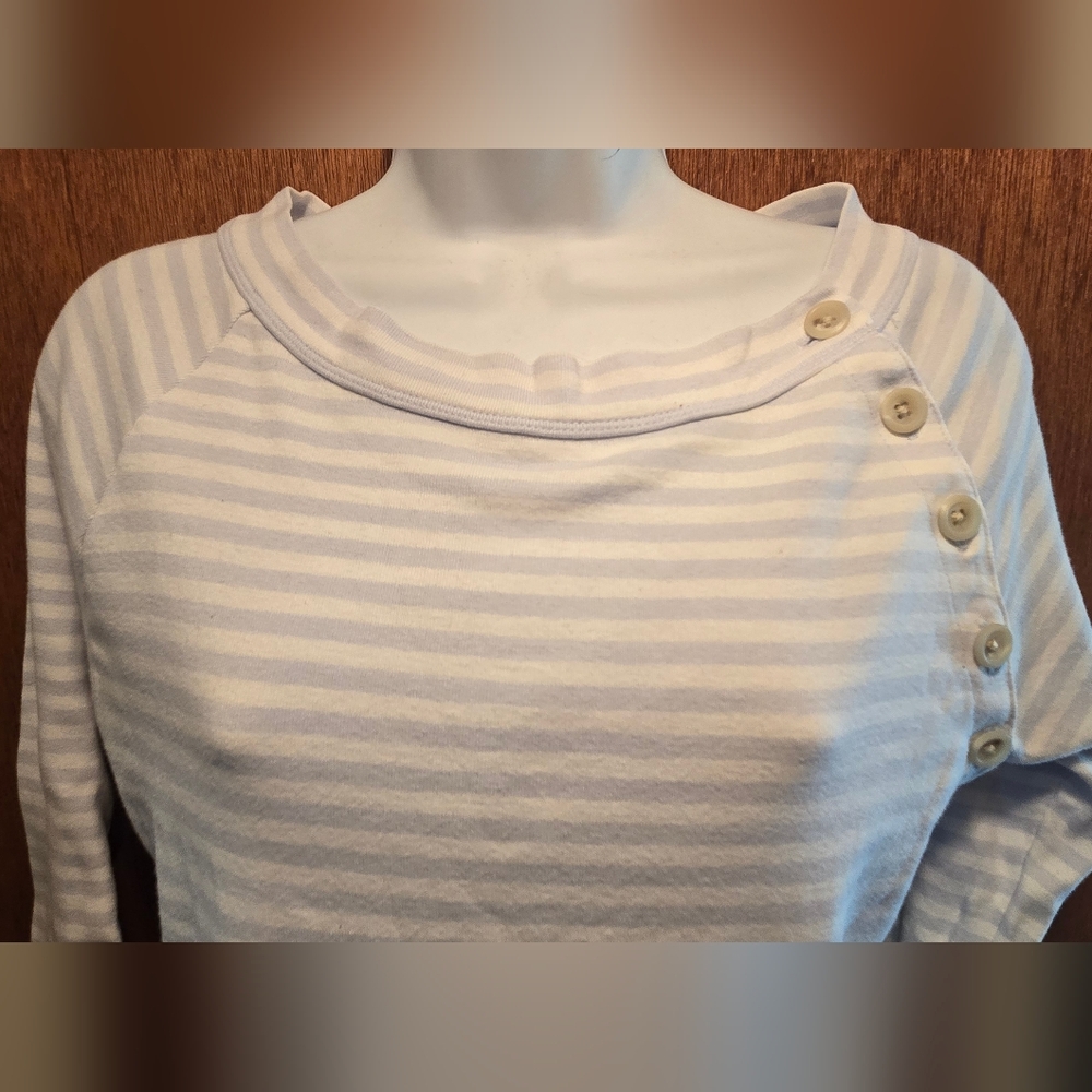 Banana Republic Blue and White Striped Long Sleeve Tee SzM - Picture 4 of 6